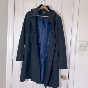 DKNY Charcoal Gray Long Coat With Removable Hood Size 12
